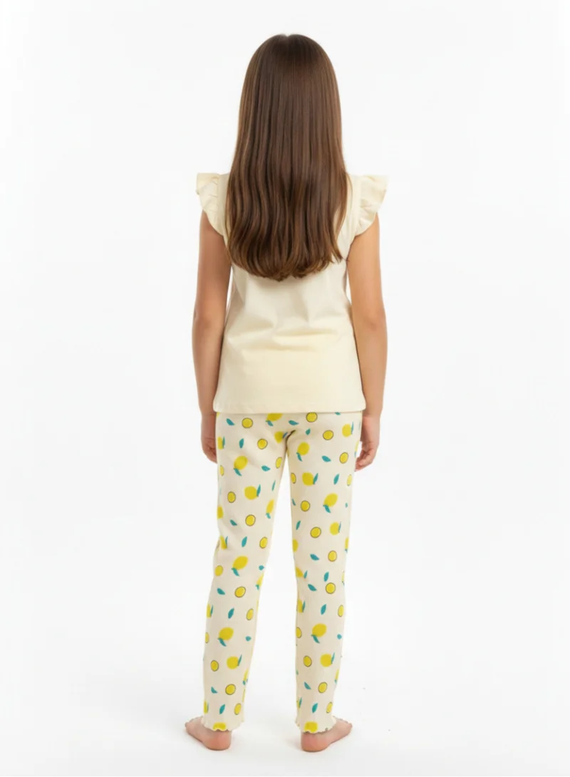 Victor And Jane Cotton Girls’ Pajama Set – “Hello Summer” Frill Sleeve Top & Lemon Print Pants for Women | Best Price UAE